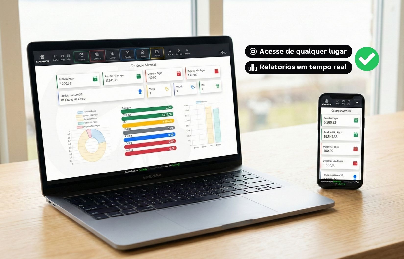 Sistema StarkMidia em notebook e smartphone